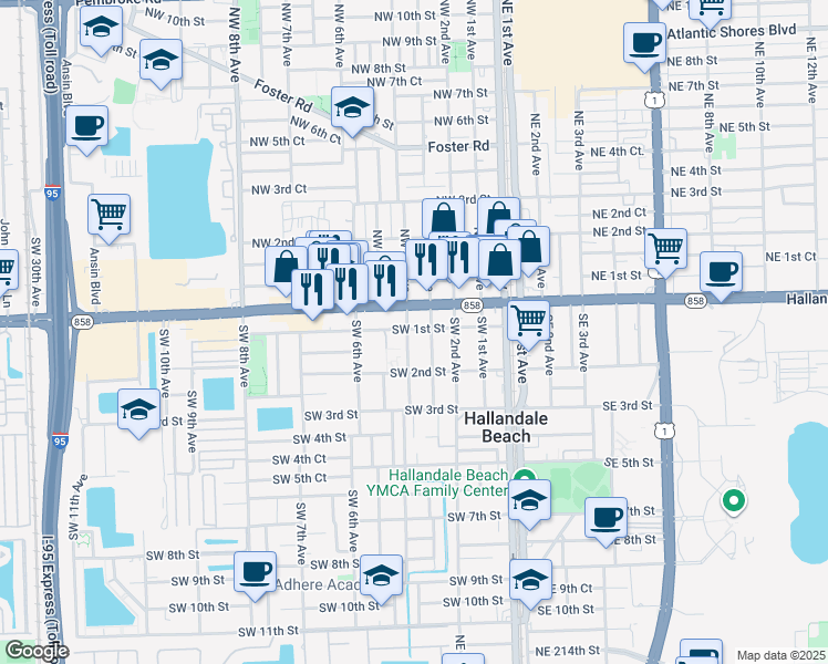 map of restaurants, bars, coffee shops, grocery stores, and more near 120 Southwest 4 Avenue in Hallandale Beach
