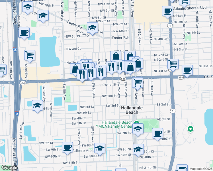 map of restaurants, bars, coffee shops, grocery stores, and more near 120 Southwest 4 Avenue in Hallandale Beach