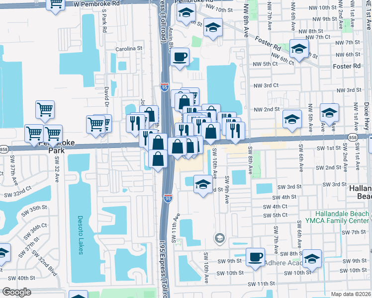 map of restaurants, bars, coffee shops, grocery stores, and more near 1091 West Hallandale Beach Boulevard in Hallandale Beach