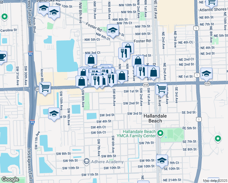 map of restaurants, bars, coffee shops, grocery stores, and more near 120 Southwest 4 Avenue in Hallandale Beach