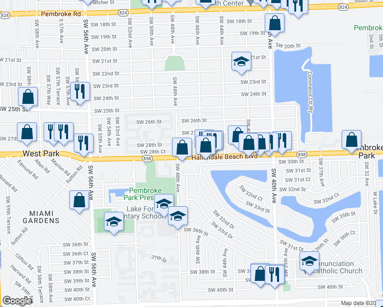 map of restaurants, bars, coffee shops, grocery stores, and more near 4631 Hallandale Beach Boulevard in Hollywood