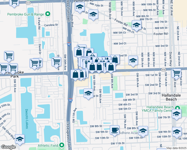 map of restaurants, bars, coffee shops, grocery stores, and more near 4 Southwest 10th Avenue in Hallandale Beach