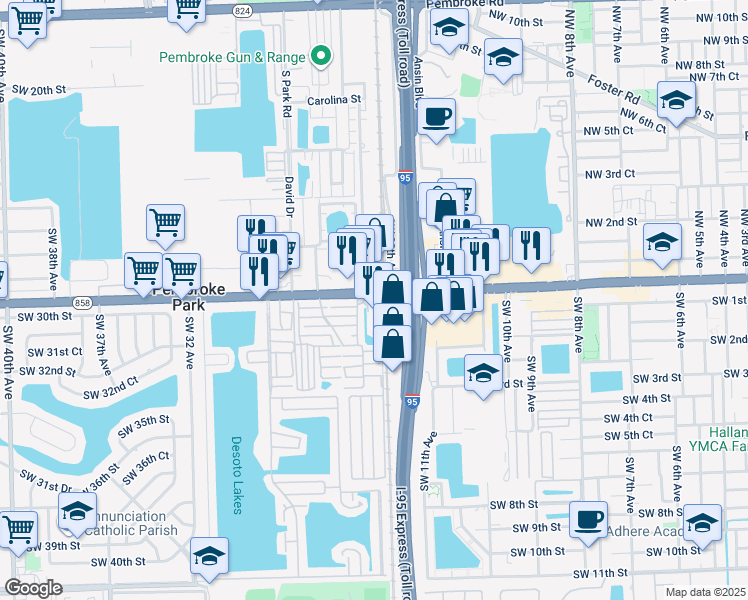 map of restaurants, bars, coffee shops, grocery stores, and more near 2900 Country Club Lane in Hallandale Beach