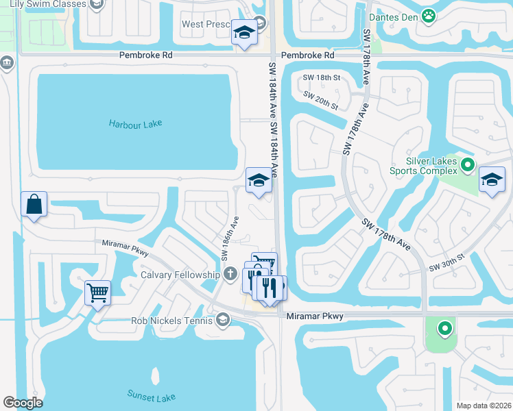 map of restaurants, bars, coffee shops, grocery stores, and more near in Miramar
