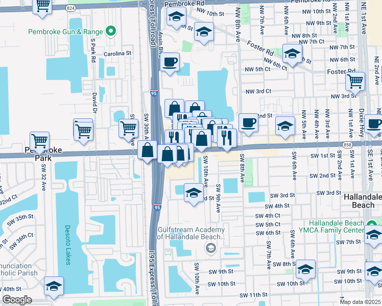 map of restaurants, bars, coffee shops, grocery stores, and more near 1025 W Hallandale Beach Blvd in Hallandale Beach