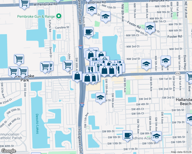 map of restaurants, bars, coffee shops, grocery stores, and more near 1025 West Hallandale Beach Boulevard in Hallandale Beach