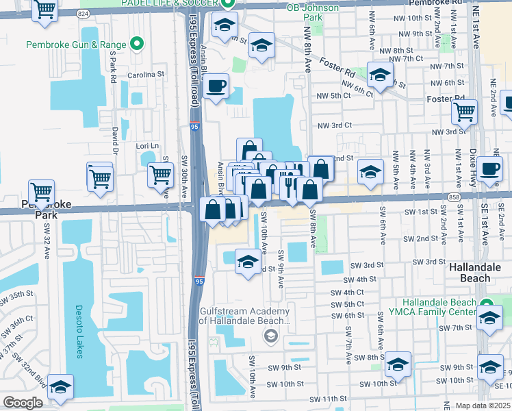 map of restaurants, bars, coffee shops, grocery stores, and more near 4 Southwest 10th Avenue in Hallandale Beach