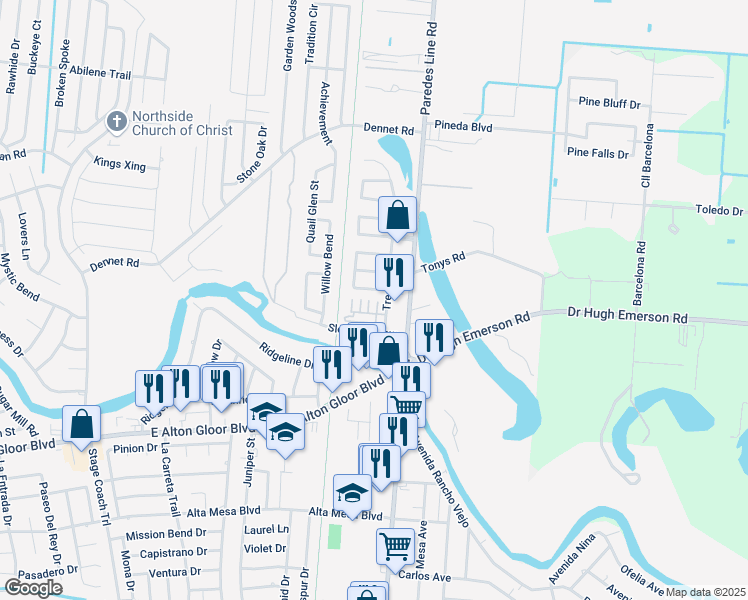 map of restaurants, bars, coffee shops, grocery stores, and more near 5346 Pheasant Street in Brownsville