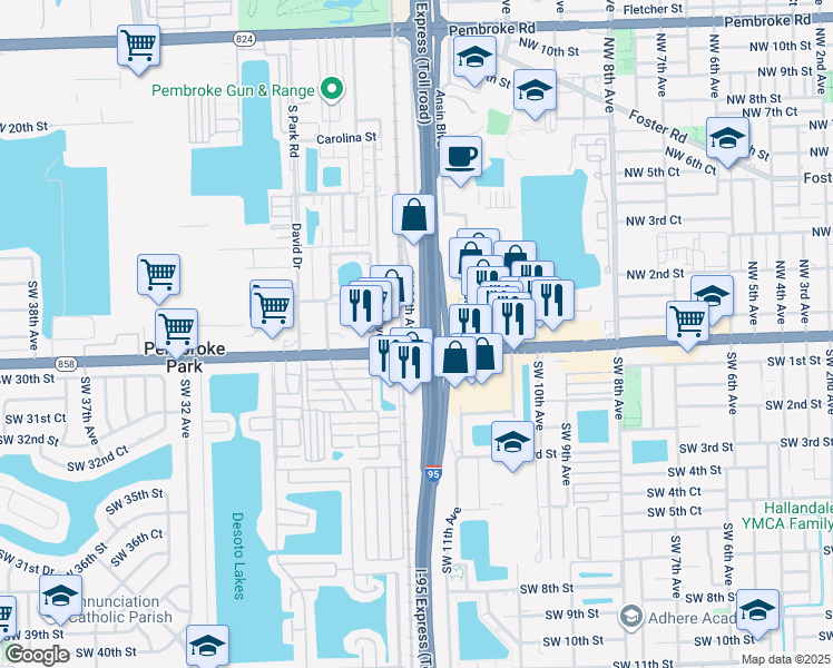 map of restaurants, bars, coffee shops, grocery stores, and more near 2875 Southwest 30th Avenue in Hallandale Beach