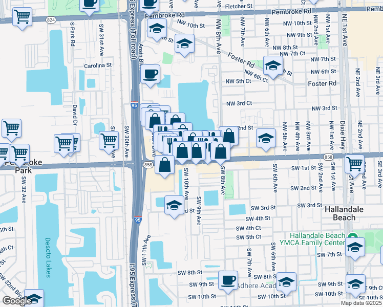 map of restaurants, bars, coffee shops, grocery stores, and more near 9 West Traci Terrace in Hallandale Beach