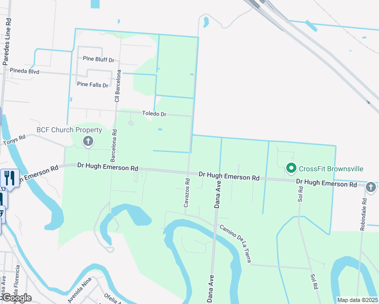 map of restaurants, bars, coffee shops, grocery stores, and more near 5792 Cavazos Road in Brownsville