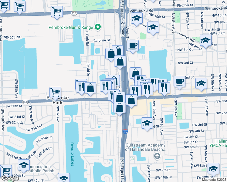 map of restaurants, bars, coffee shops, grocery stores, and more near 2801-2805 Southwest 31st Avenue in Hallandale Beach