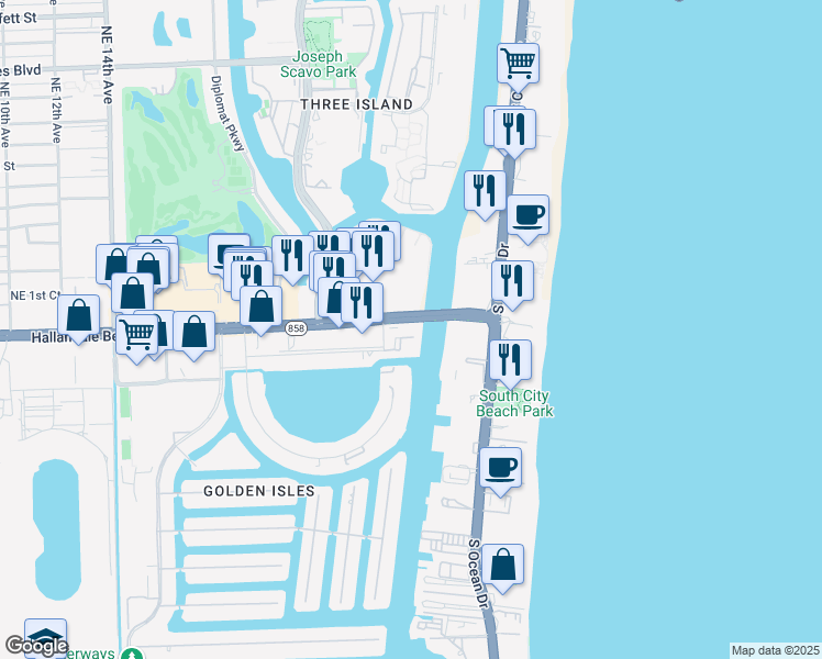 map of restaurants, bars, coffee shops, grocery stores, and more near 2600 East Hallandale Beach Boulevard in Hallandale Beach