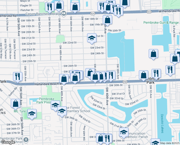 map of restaurants, bars, coffee shops, grocery stores, and more near 4204 Southwest 27th Street in West Park