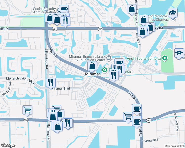 map of restaurants, bars, coffee shops, grocery stores, and more near in Hollywood