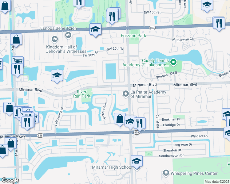map of restaurants, bars, coffee shops, grocery stores, and more near 9020 Andora Drive in Miramar