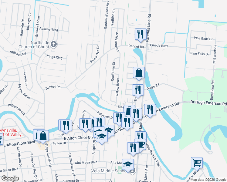 map of restaurants, bars, coffee shops, grocery stores, and more near 5363 Nicholstone Avenue in Brownsville