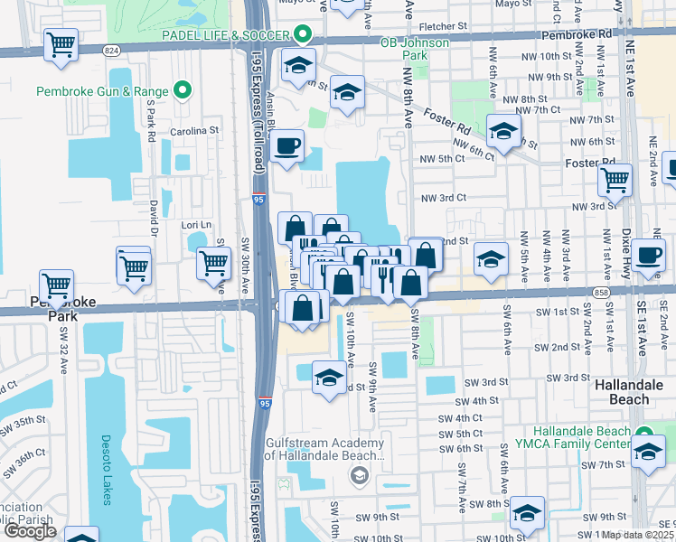 map of restaurants, bars, coffee shops, grocery stores, and more near 9 West Traci Terrace in Hallandale Beach