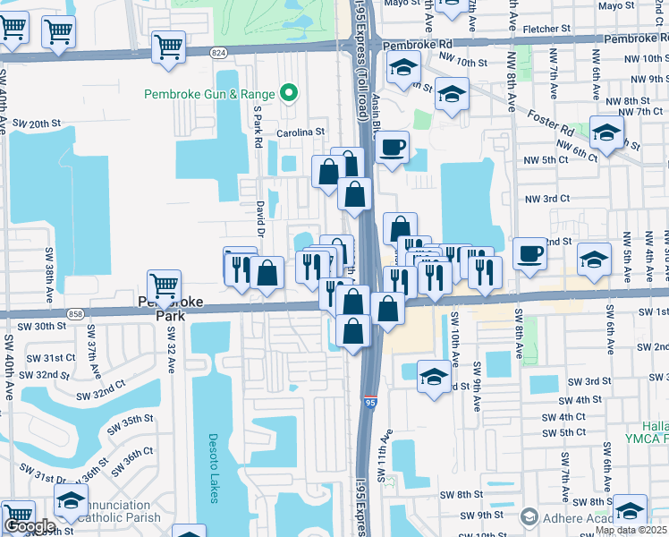 map of restaurants, bars, coffee shops, grocery stores, and more near 2801-2805 Southwest 31st Avenue in Hallandale Beach