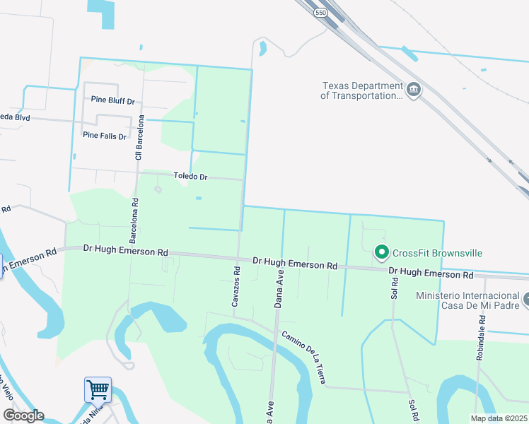 map of restaurants, bars, coffee shops, grocery stores, and more near 5792 Cavazos Road in Brownsville