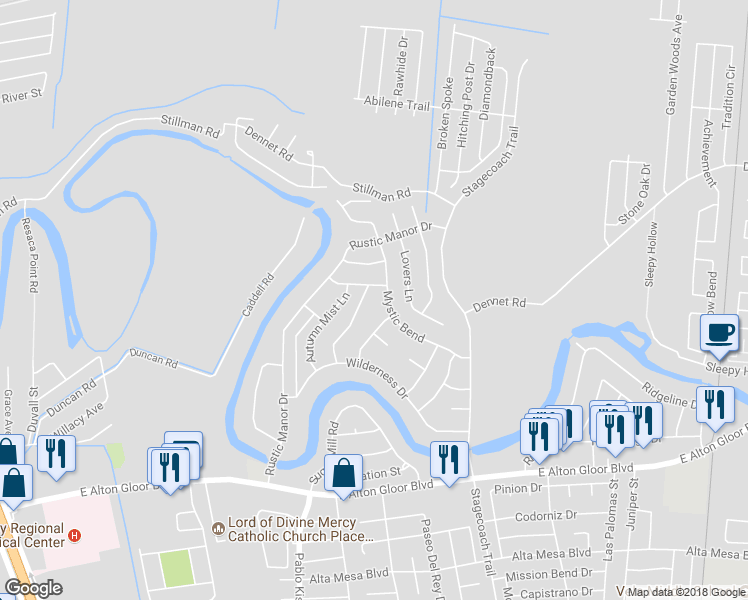 map of restaurants, bars, coffee shops, grocery stores, and more near 5494 Lamp Light Pass in Brownsville