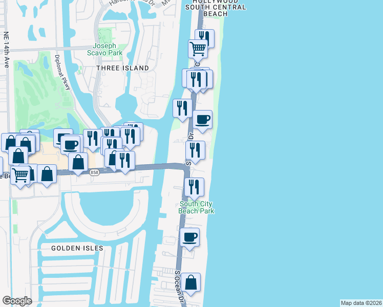 map of restaurants, bars, coffee shops, grocery stores, and more near in Hollywood