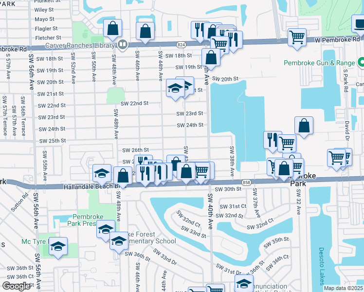 map of restaurants, bars, coffee shops, grocery stores, and more near 4211 Southwest 26th Street in West Park