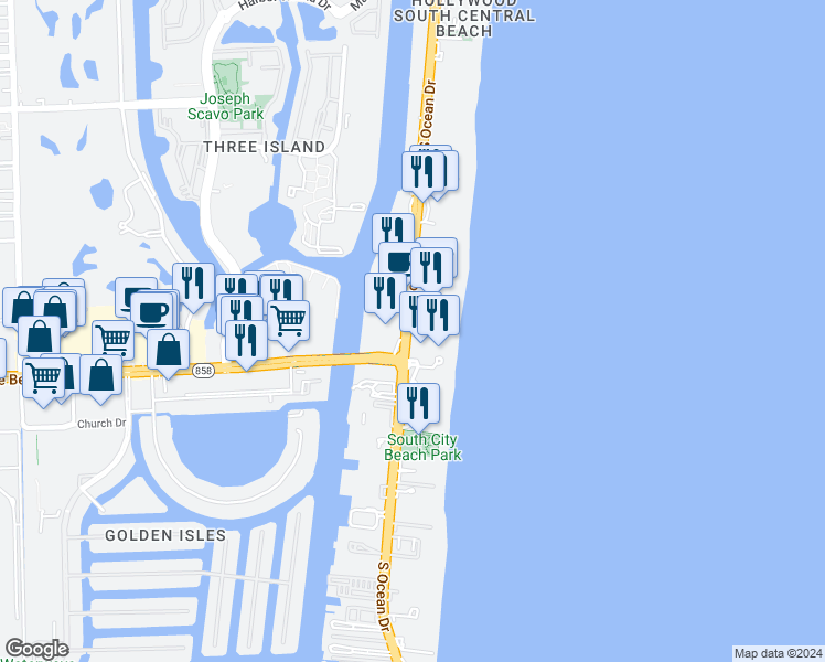map of restaurants, bars, coffee shops, grocery stores, and more near in Hollywood