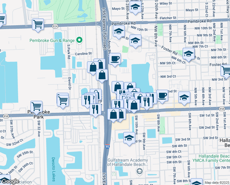 map of restaurants, bars, coffee shops, grocery stores, and more near 205 Ansin Boulevard in Hallandale Beach