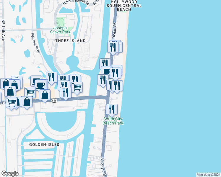 map of restaurants, bars, coffee shops, grocery stores, and more near in Hollywood