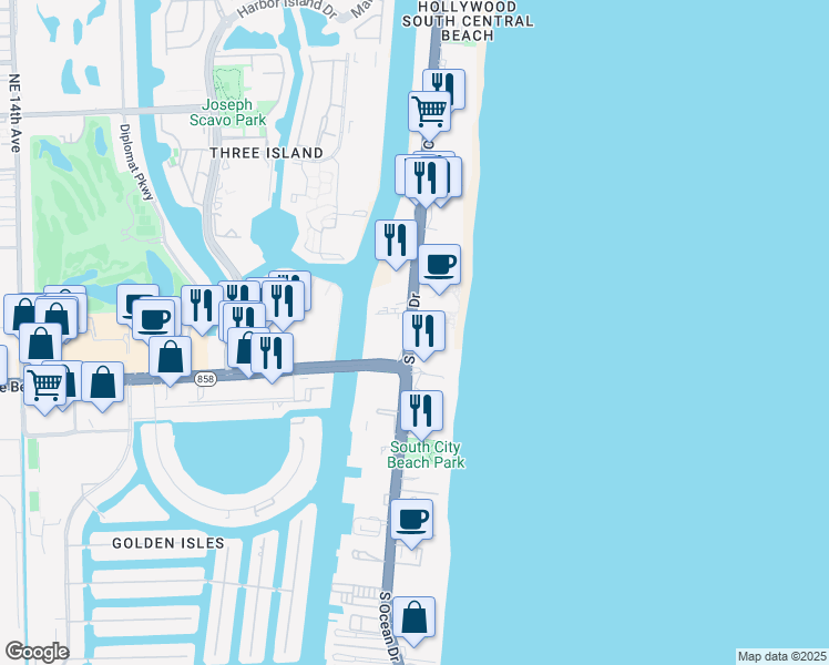 map of restaurants, bars, coffee shops, grocery stores, and more near in Hollywood