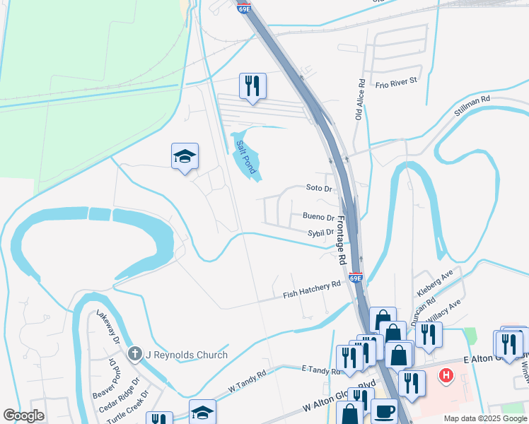 map of restaurants, bars, coffee shops, grocery stores, and more near 5591 Vidos Drive in Brownsville