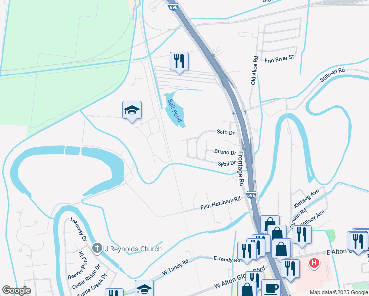 map of restaurants, bars, coffee shops, grocery stores, and more near 5591 Vidos Drive in Brownsville