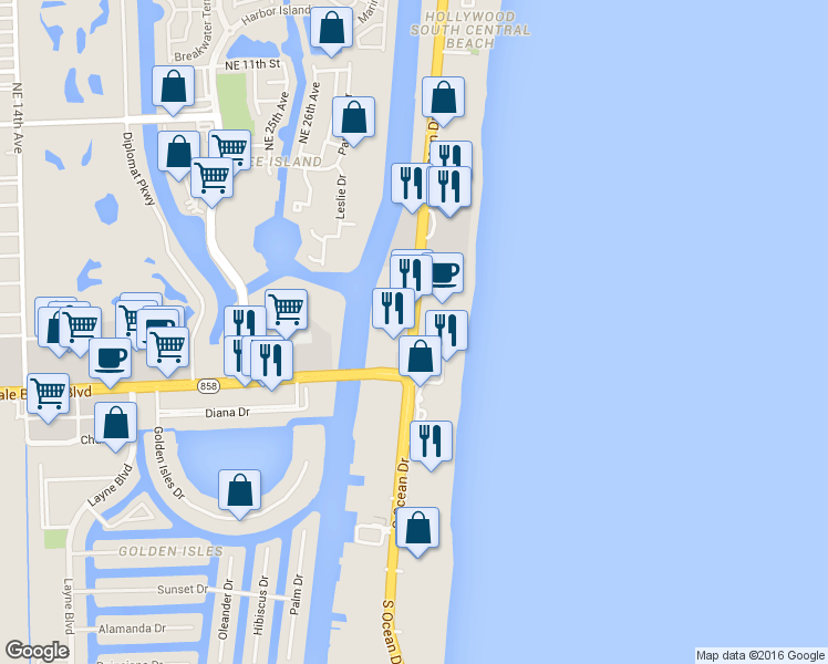 map of restaurants, bars, coffee shops, grocery stores, and more near in Hollywood