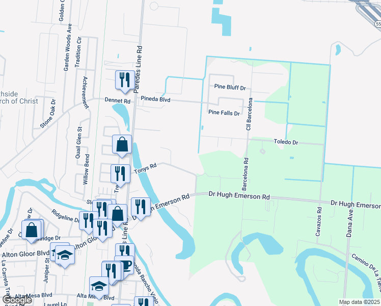map of restaurants, bars, coffee shops, grocery stores, and more near 865 Tonys Road in Brownsville