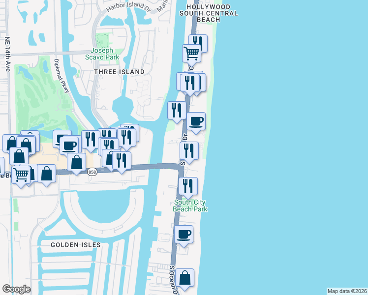 map of restaurants, bars, coffee shops, grocery stores, and more near in Hollywood