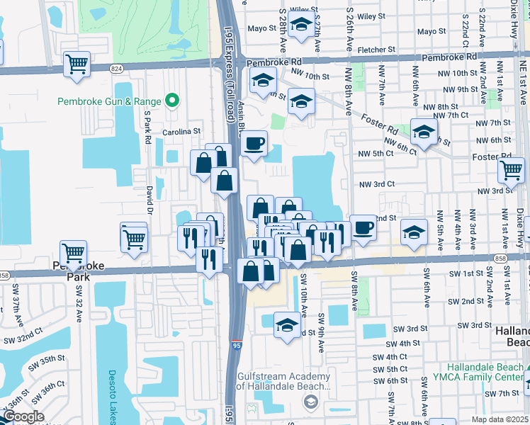 map of restaurants, bars, coffee shops, grocery stores, and more near 205 Ansin Boulevard in Hallandale Beach