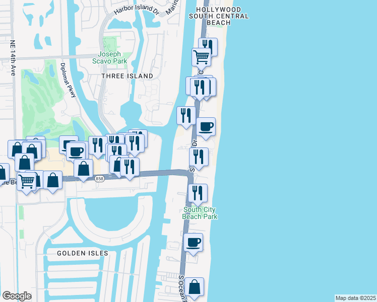 map of restaurants, bars, coffee shops, grocery stores, and more near in Hollywood