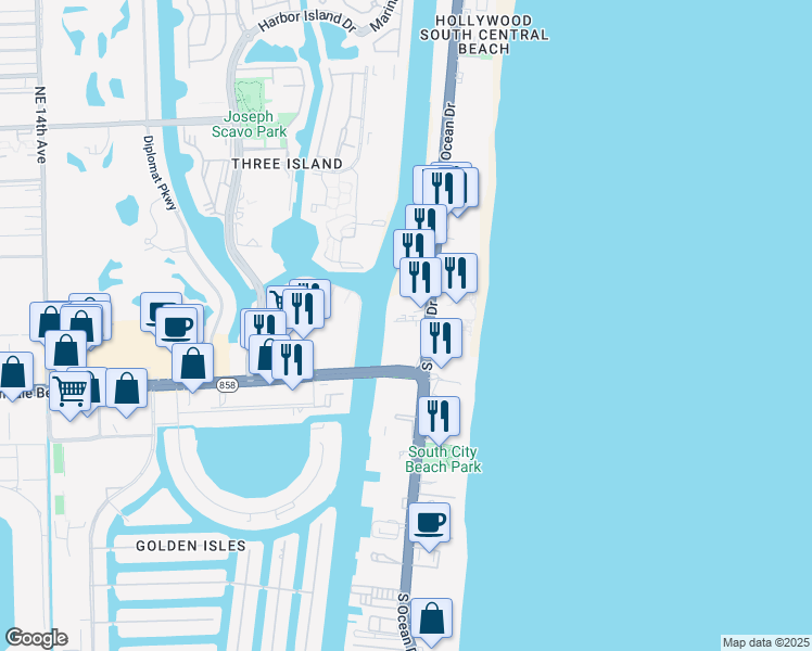 map of restaurants, bars, coffee shops, grocery stores, and more near in Hollywood