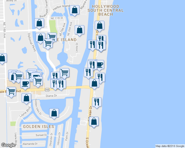 map of restaurants, bars, coffee shops, grocery stores, and more near in Hollywood