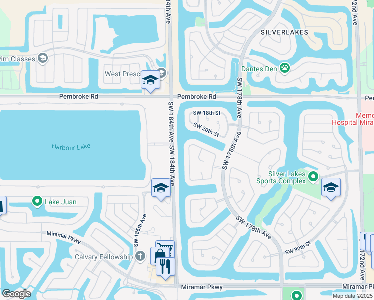 map of restaurants, bars, coffee shops, grocery stores, and more near 2226 Southwest 183rd Terrace in Miramar