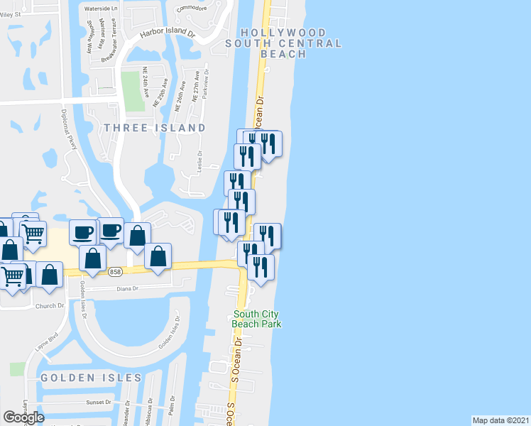 map of restaurants, bars, coffee shops, grocery stores, and more near in Hollywood