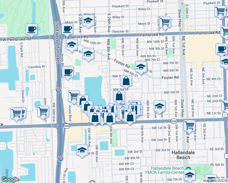 map of restaurants, bars, coffee shops, grocery stores, and more near 757 Northwest 3rd Court in Hallandale Beach