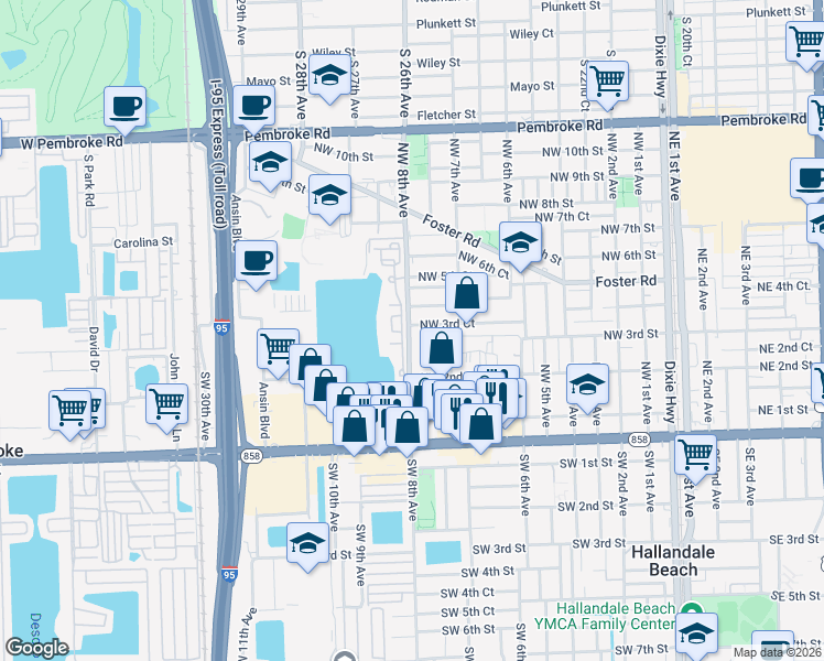 map of restaurants, bars, coffee shops, grocery stores, and more near 757 Northwest 3rd Court in Hallandale Beach