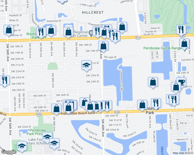 map of restaurants, bars, coffee shops, grocery stores, and more near 4016 Southwest 24th Street in West Park