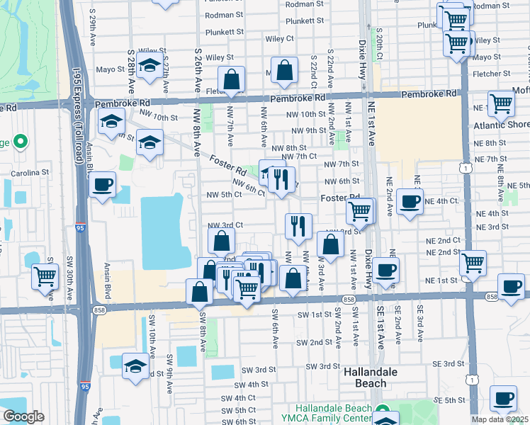 map of restaurants, bars, coffee shops, grocery stores, and more near 626 Northwest 4th Court in Hallandale Beach
