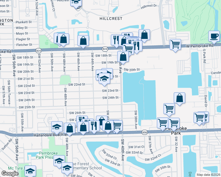 map of restaurants, bars, coffee shops, grocery stores, and more near 4131 Southwest 23rd Street in West Park
