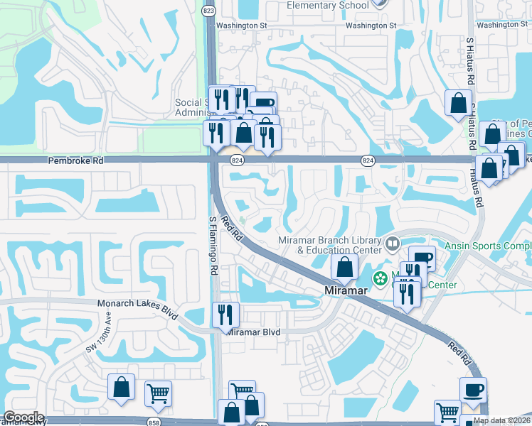 map of restaurants, bars, coffee shops, grocery stores, and more near 2041 Renaissance Boulevard in Hollywood