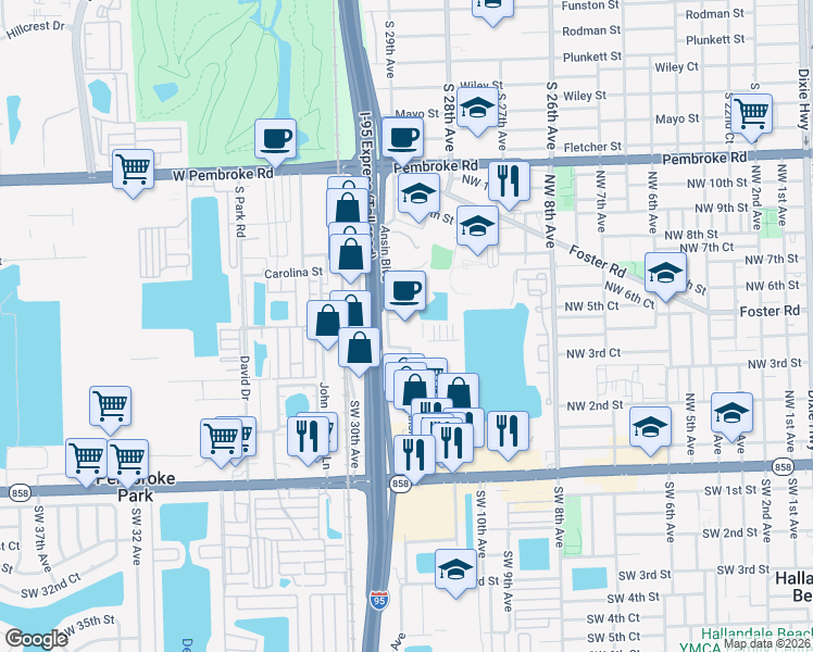 map of restaurants, bars, coffee shops, grocery stores, and more near 470 Ansin Boulevard in Hallandale Beach