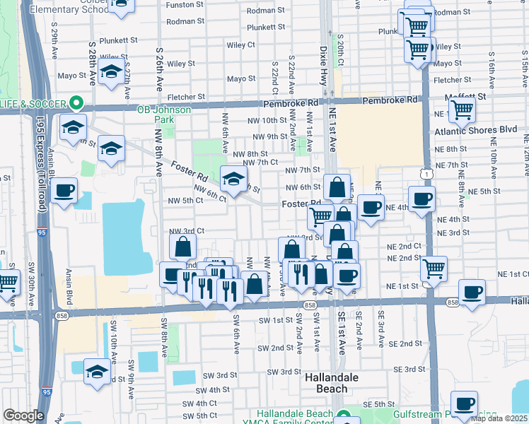 map of restaurants, bars, coffee shops, grocery stores, and more near 412 Northwest 4th Avenue in Hallandale Beach